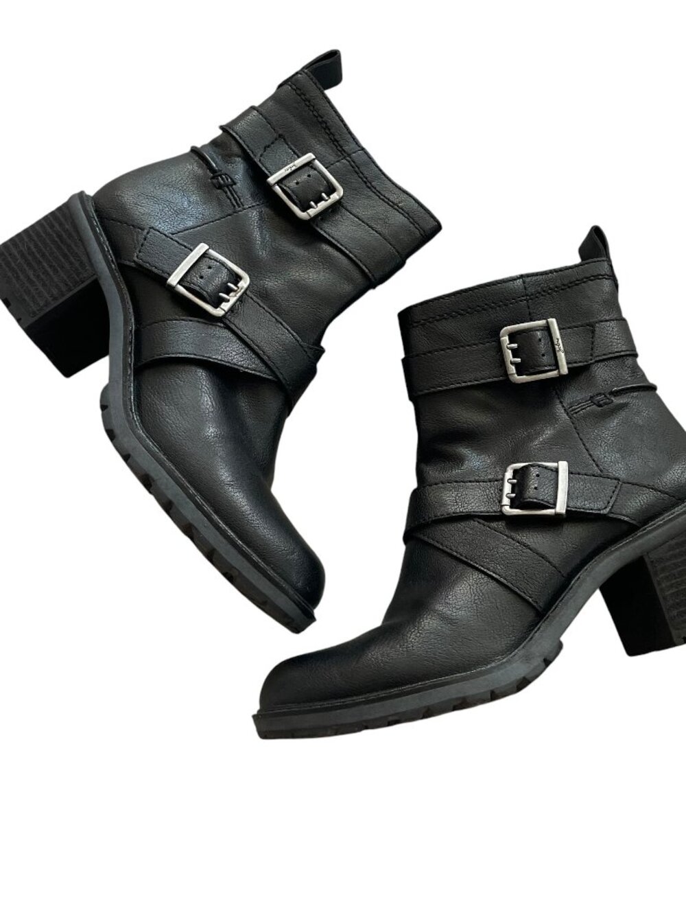 Zodiac Gavin Ankle Boots Size 9 Black Faux Leather Heeled Biker Booties Buckle